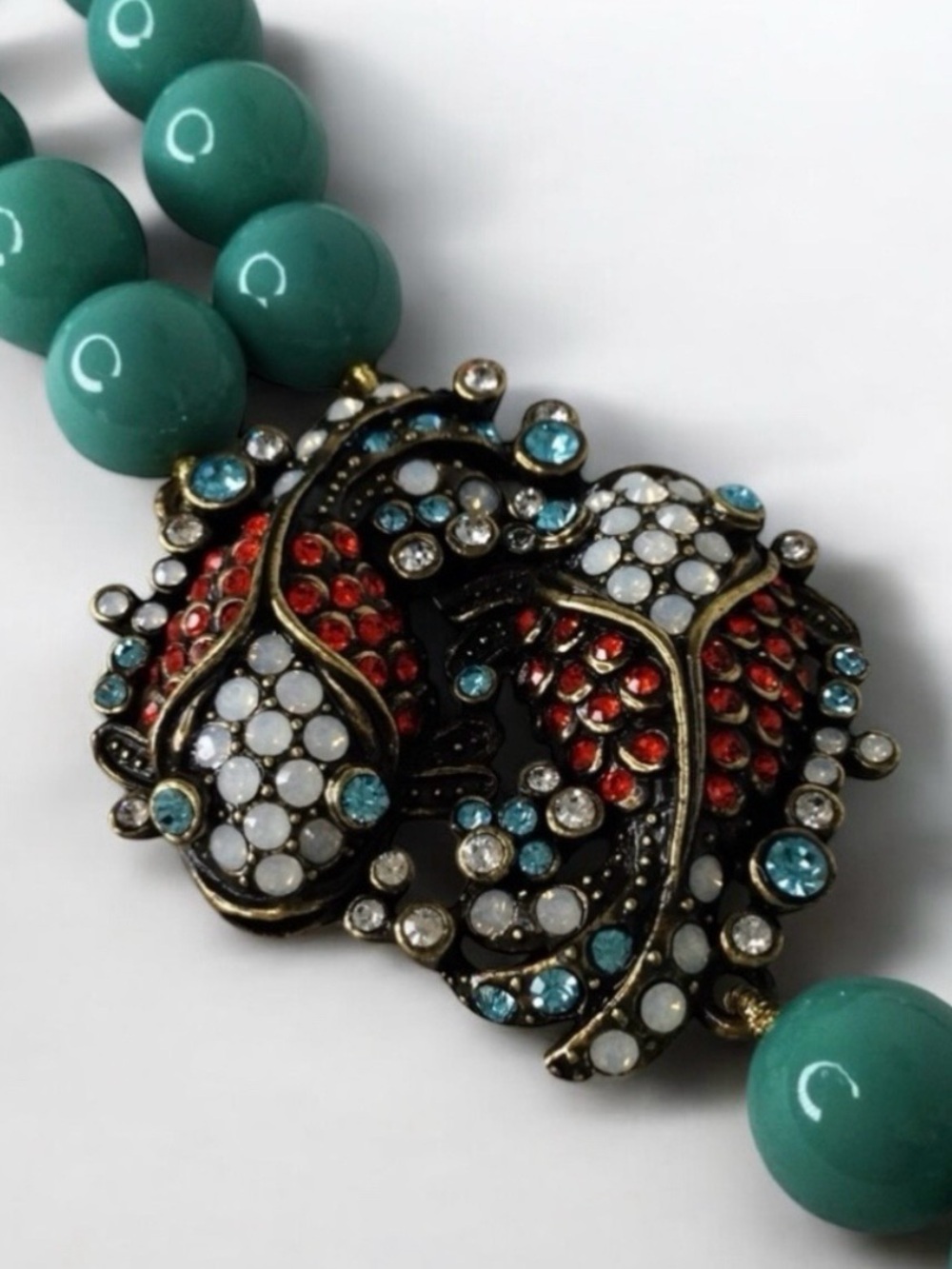 HEIDI DAUS Koi Fish Statement Necklace Swarovski Crystals, Turquoise Glass Beads - Picture 14 of 17